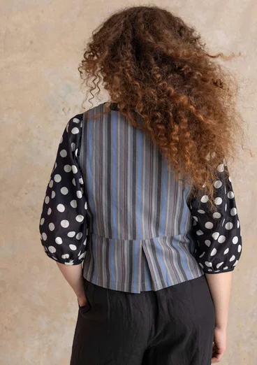 Webweste „Esme“ aus Bio-Baumwolle/Leinen - eisengrau-gestreift