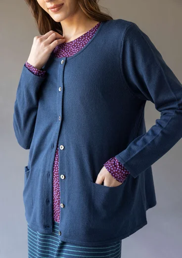 “Sylvi” striped and solid-colour organic cotton/wool cardigan - Pacific blue