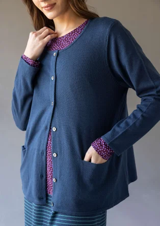 “Sylvi” striped and solid-colour organic cotton/wool cardigan - Pacific blue
