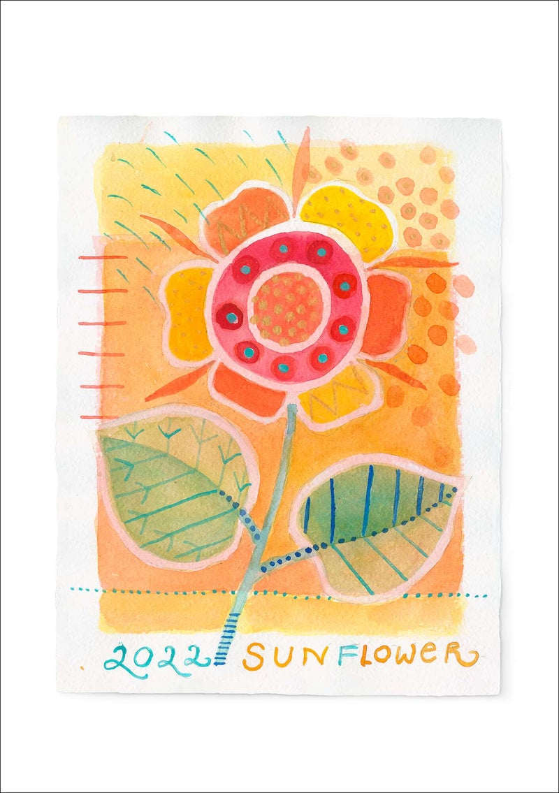 Poster  Akvarell  i papper solros