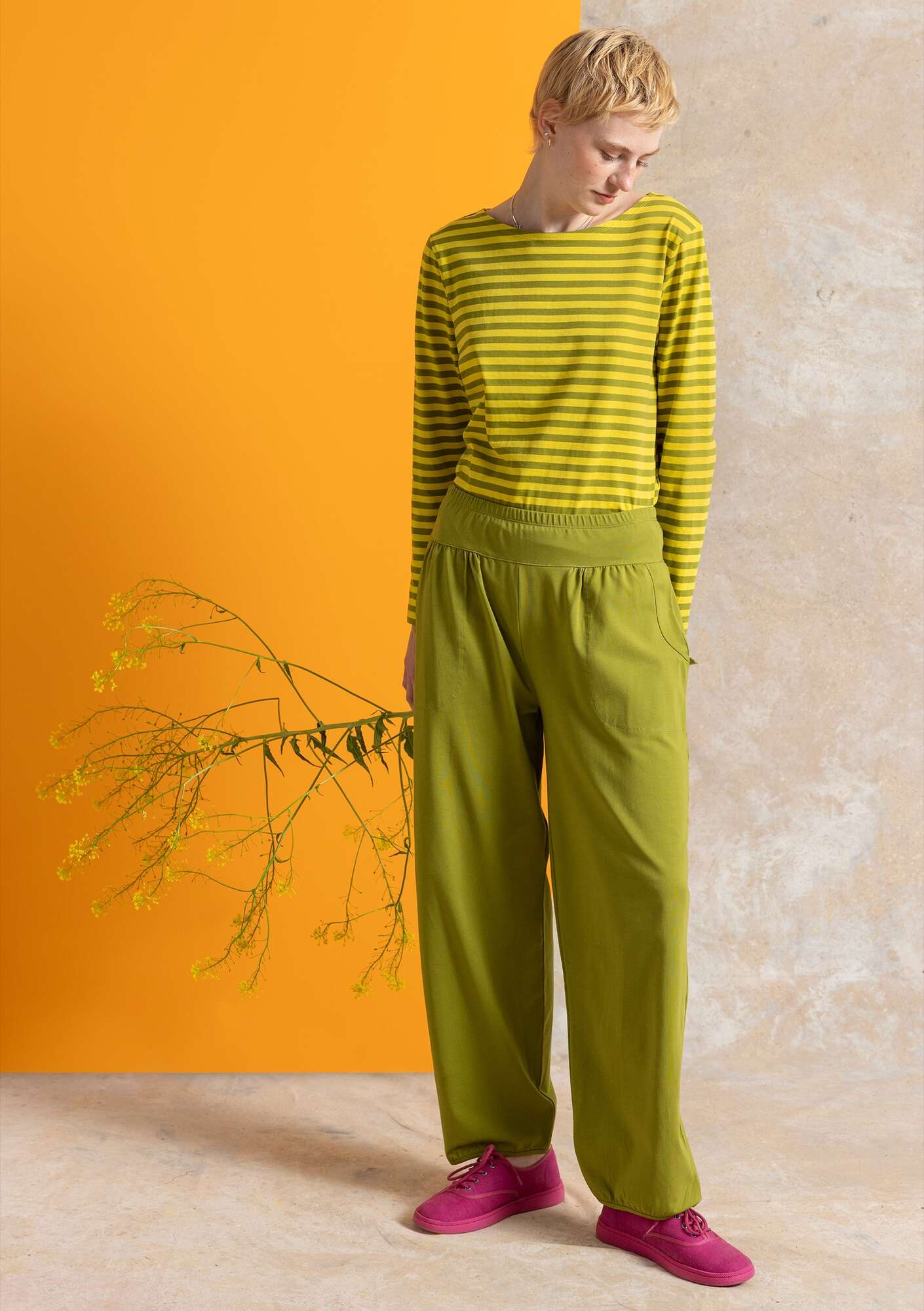 OPEN YY JERSEY SHIRRING PANTS S 美品 Jersey pants in organic cotton/spandex gudrunsjoden.com
