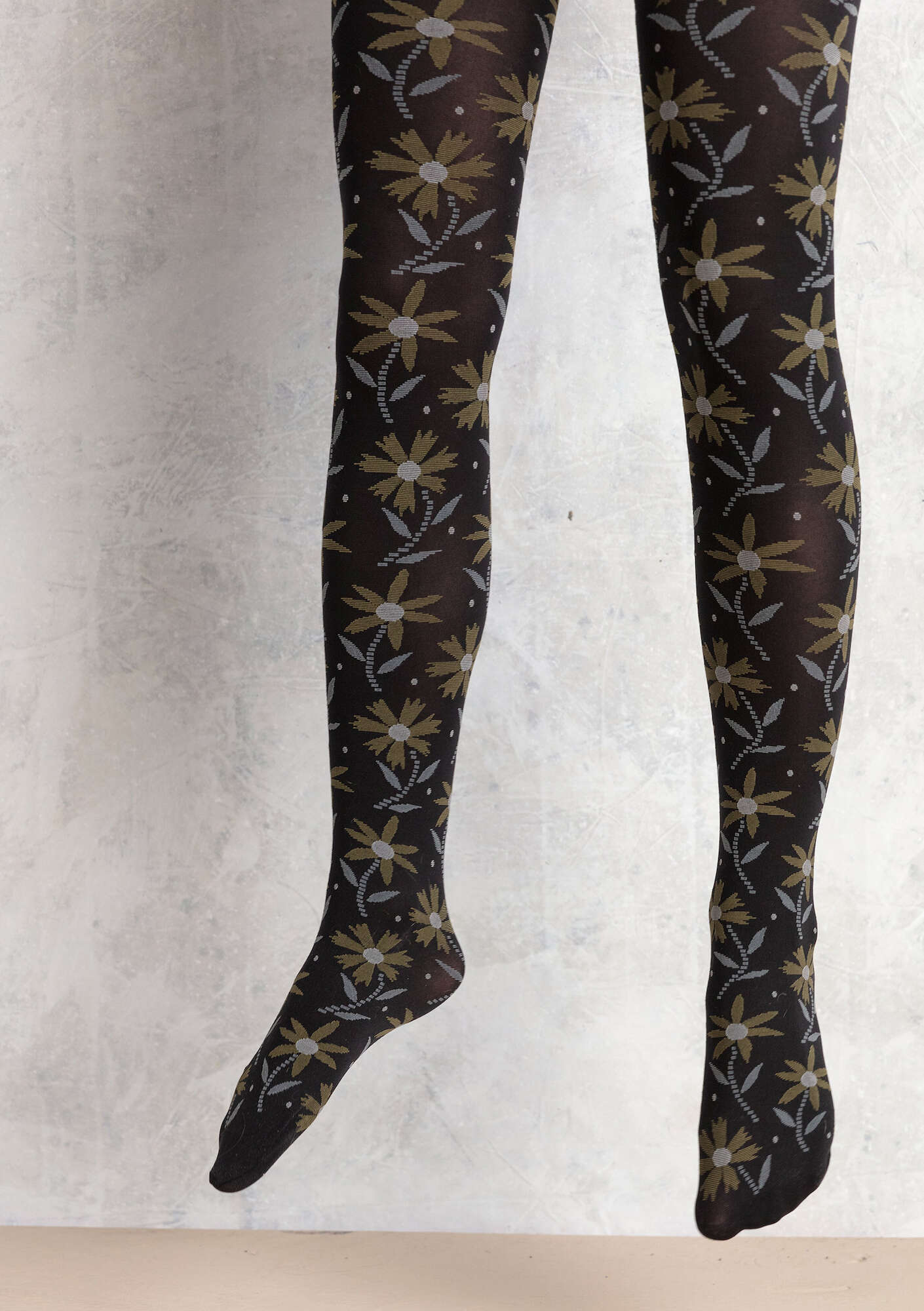 “Isolde” jacquard-patterned tights in recycled nylon black thumbnail