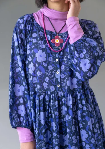 Geblümtes oder einfarbiges Kleid „Leah“ aus luftiger Bio-Baumwolle - dunkellavendel-gemustert