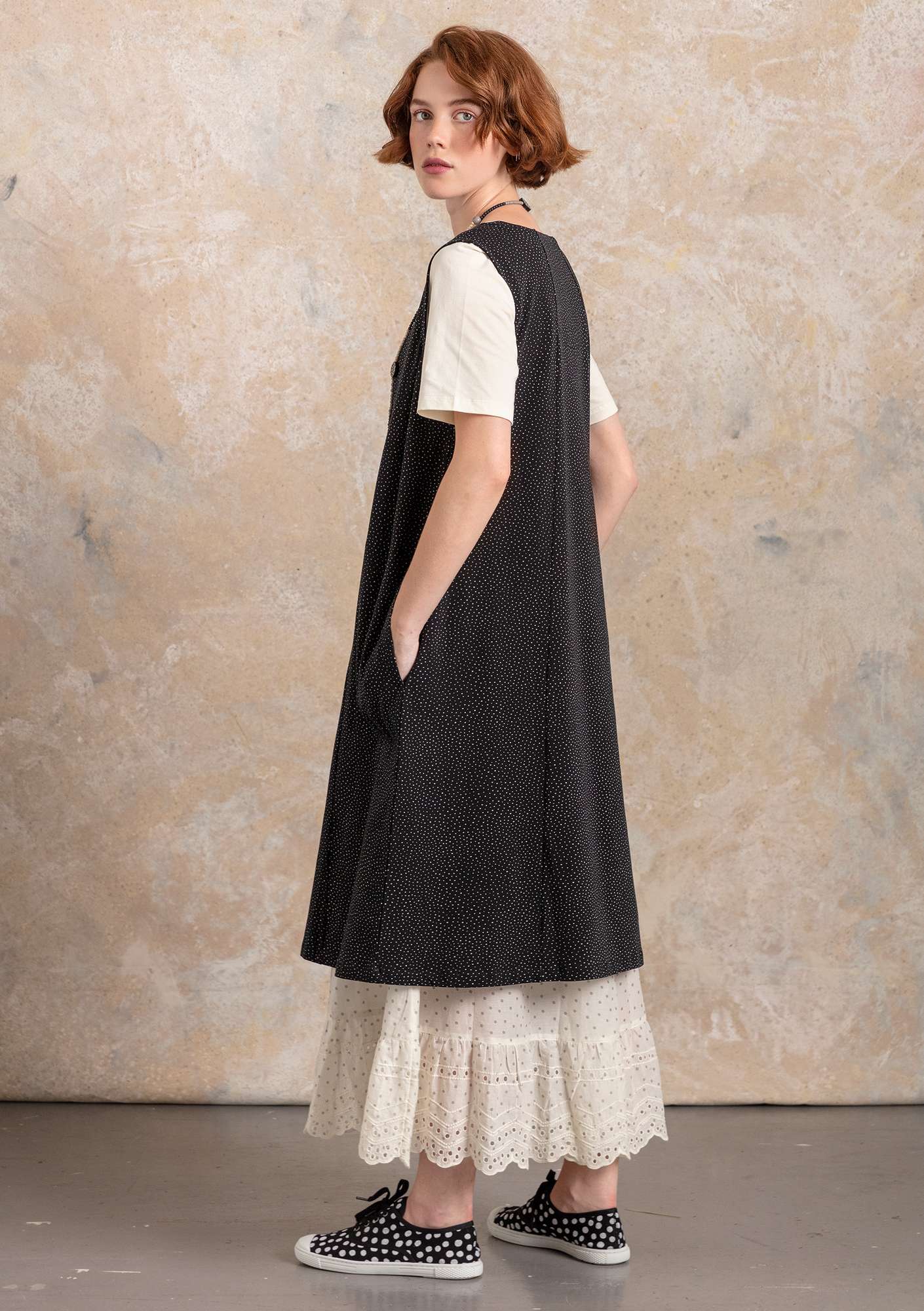 “Iliana” jersey dress in organic cotton/spandex black/patterned thumbnail