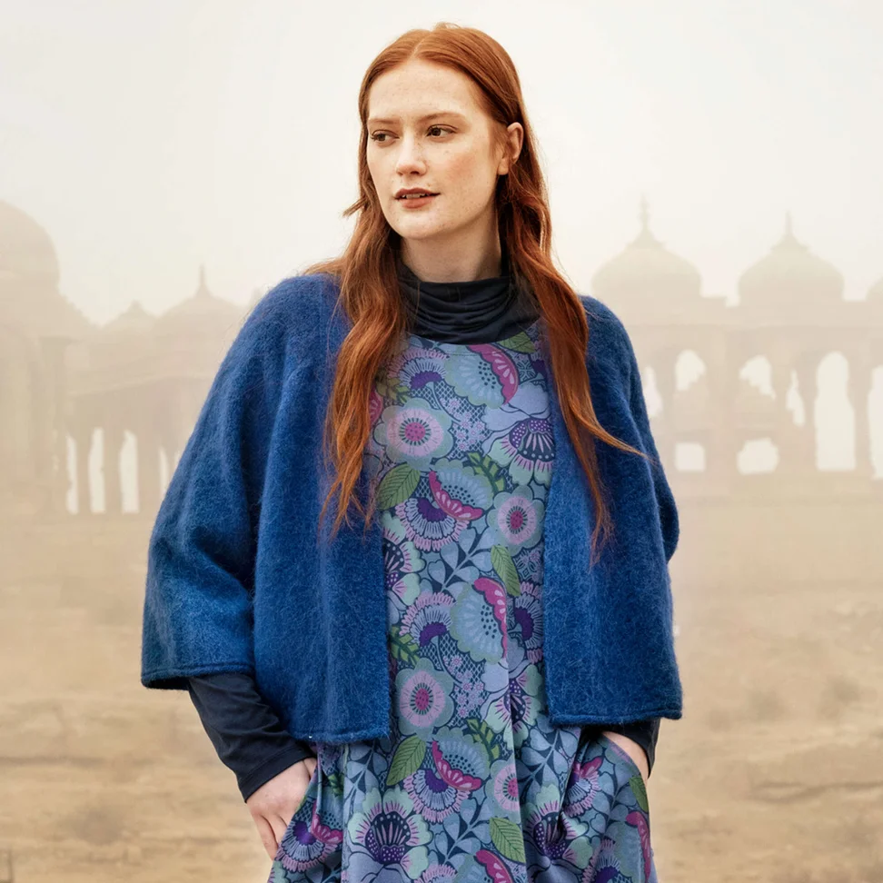 “Sora” cardigan in an alpaca blend - indigo blue/melange