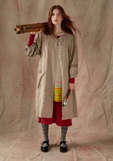 Lang kunstnerfrakk «Anna» i lin - mrk0SP0natur