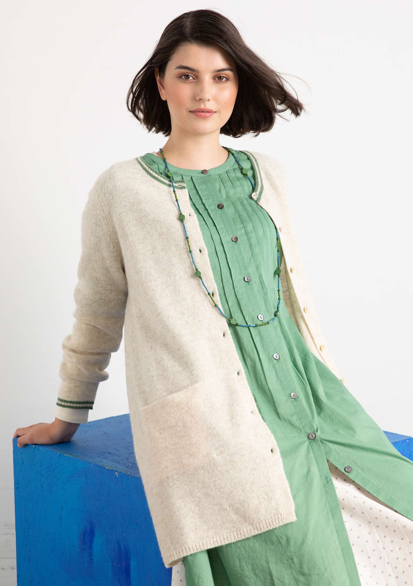 Long cardigan in wool natural melange/undyed