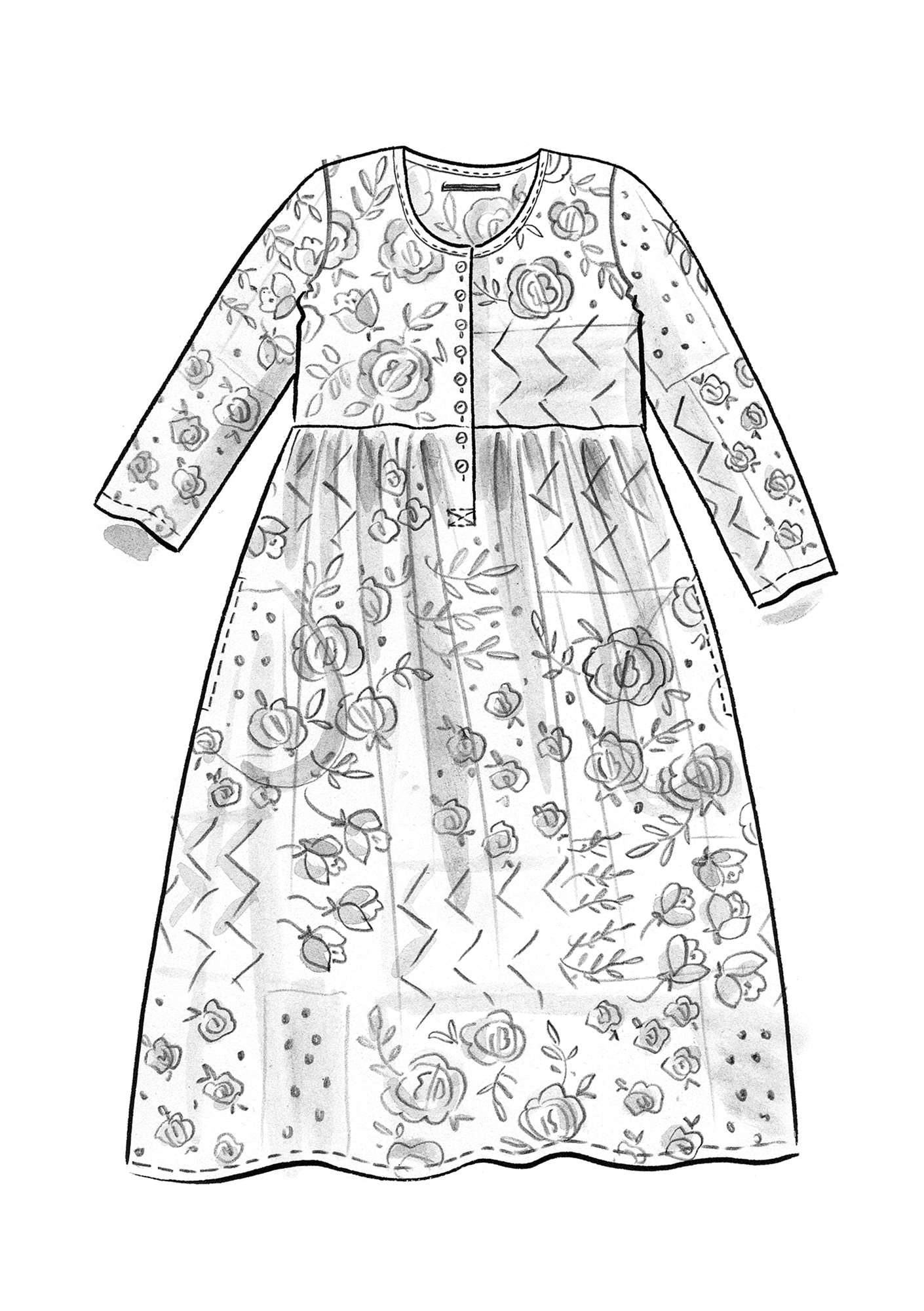 Vevd kjole «Rosewood» i økologisk bomull lupin