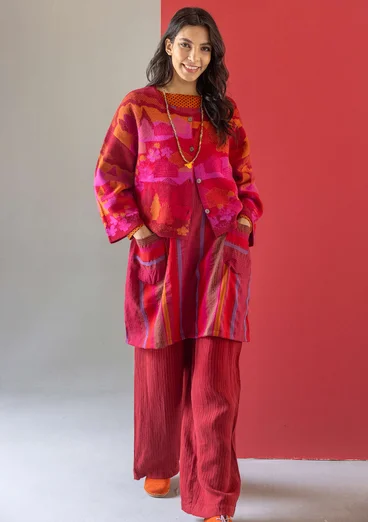 “Ketchi” woven jumper dress in wool/cotton - pomegranate