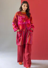 “Ketchi” woven jumper dress in wool/cotton - pomegranate