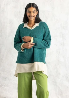 Genser med neps i lammeullblanding - lys flaskegrønn/meleret