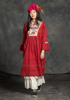 “Kristina” woven dress in organic cotton - poppy