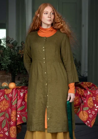 Robe en lin tissé - olive foncé