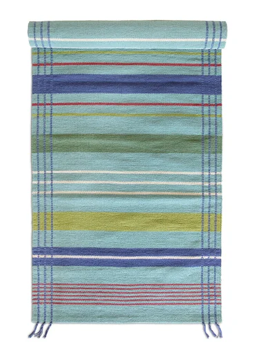 Gestreifter Läufer „Jaipur“ aus Bio-Baumwolle - aquamarin