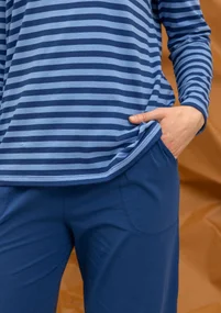 Solid-colour, organic cotton/elastane jersey yoga trousers - indigo blue