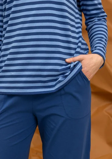 Solid-colour, organic cotton/elastane jersey yoga trousers - indigo blue