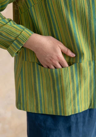 “Esme” woven organic cotton/linen jacket - kiwi/stripe