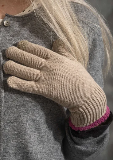 Gloves in organic cotton/wool with touchscreen function - dark natural