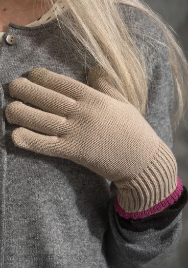 Gloves in organic cotton/wool with touchscreen function - dark natural