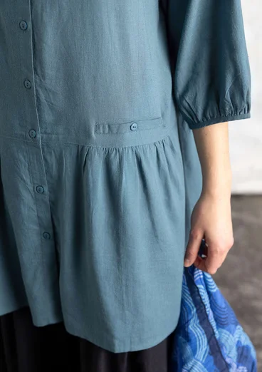 Kunstenaarsblouse "Rut" van geweven viscose/linnen - veronagroen