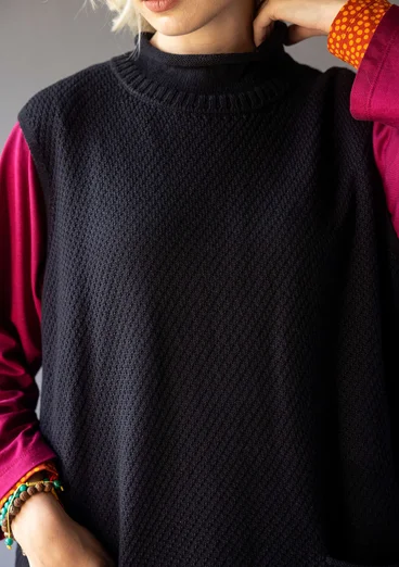 Tunique en maille texturée de coton biologique/laine - noir