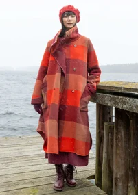 Lange jas "Alberta" van gerecyclede wol/gerecycled polyester - rooibos/dessin