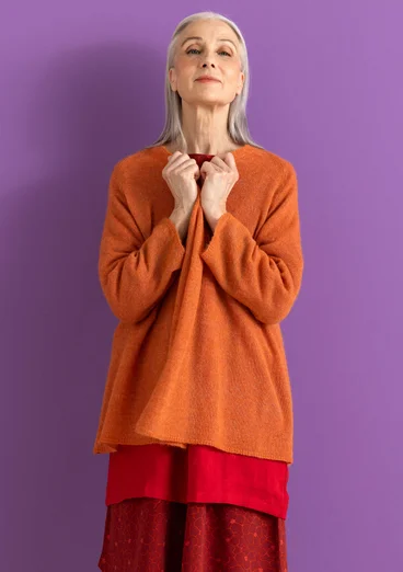 Cardigan i uld/bomuld/alpaka - lys grapefrugt/meleret