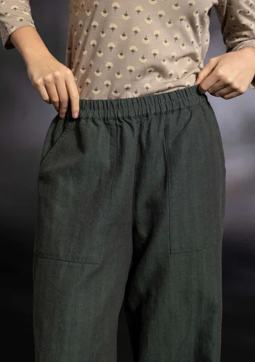 “Woodland” woven organic cotton/linen trousers - opal green