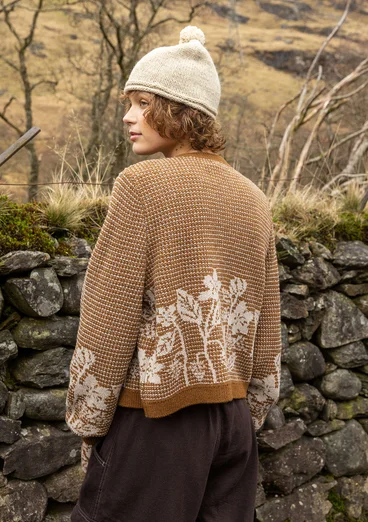 Geblümte Strickjacke „Hildur“ aus Wolle - messing-melange
