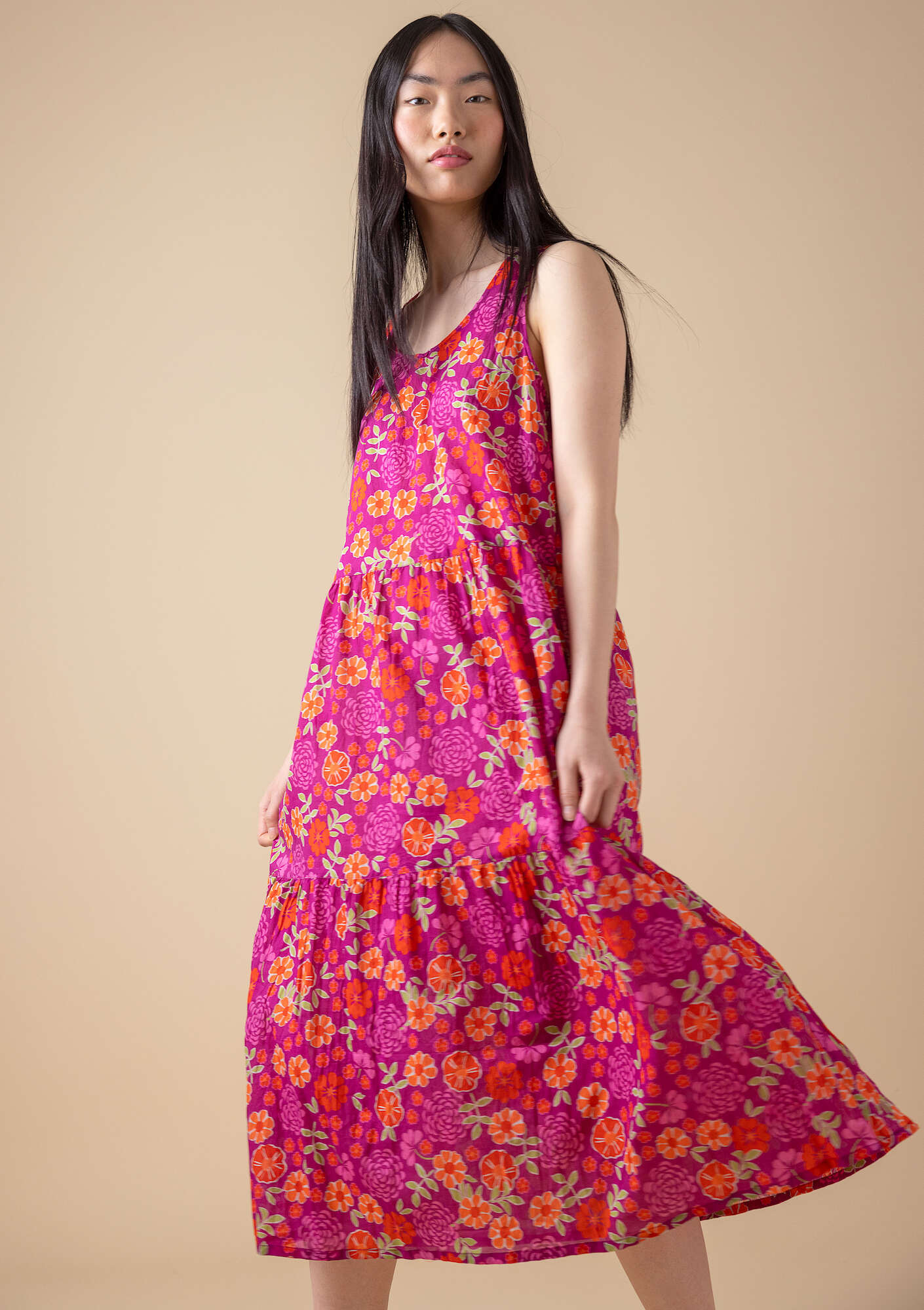 Geweven jurk van biologisch katoen donker hibiscus thumbnail