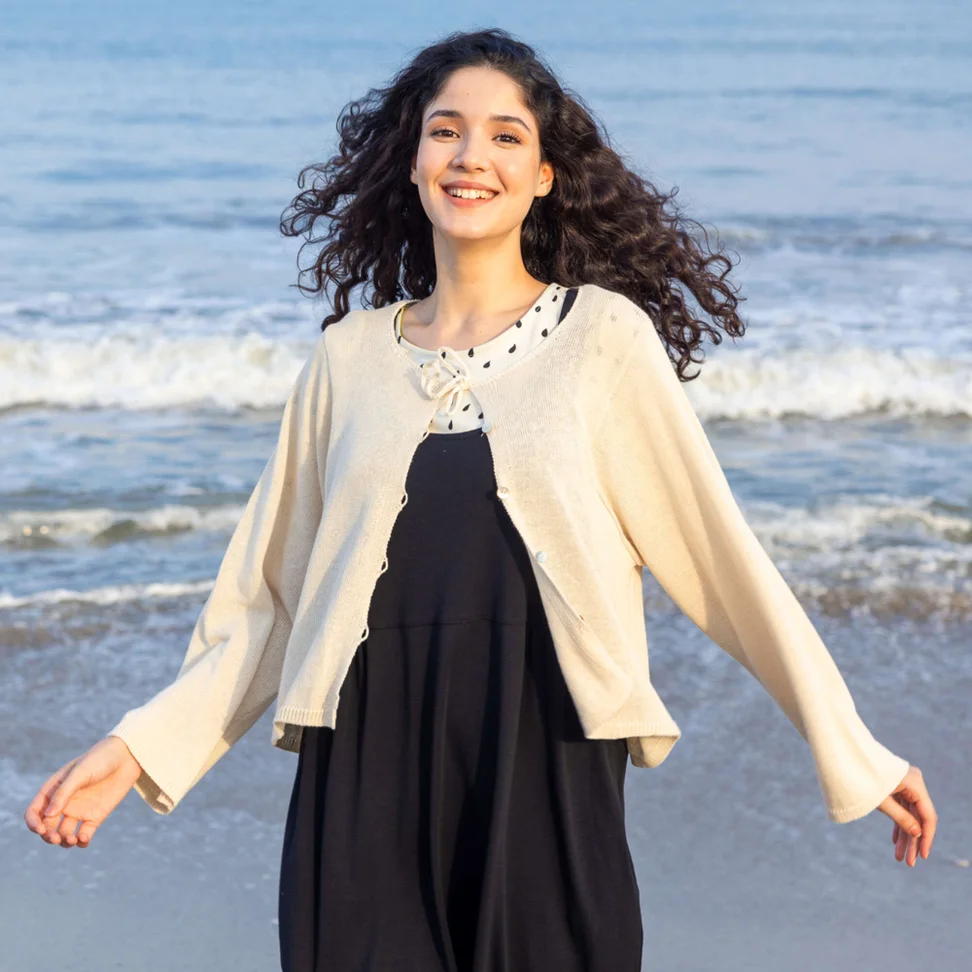 Gilet en lin/coton biologique - lait d'amande