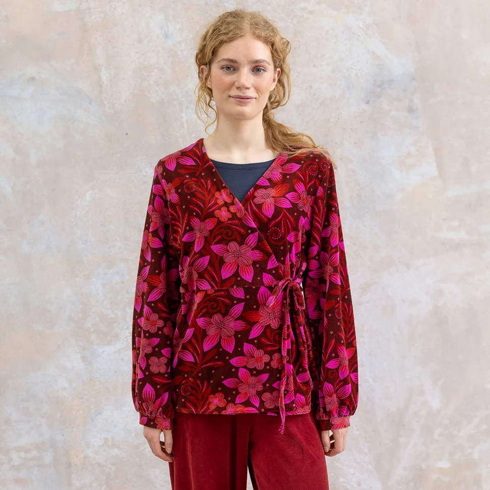 “Cornus” organic cotton/recycled polyester velour cardigan - beetroot
