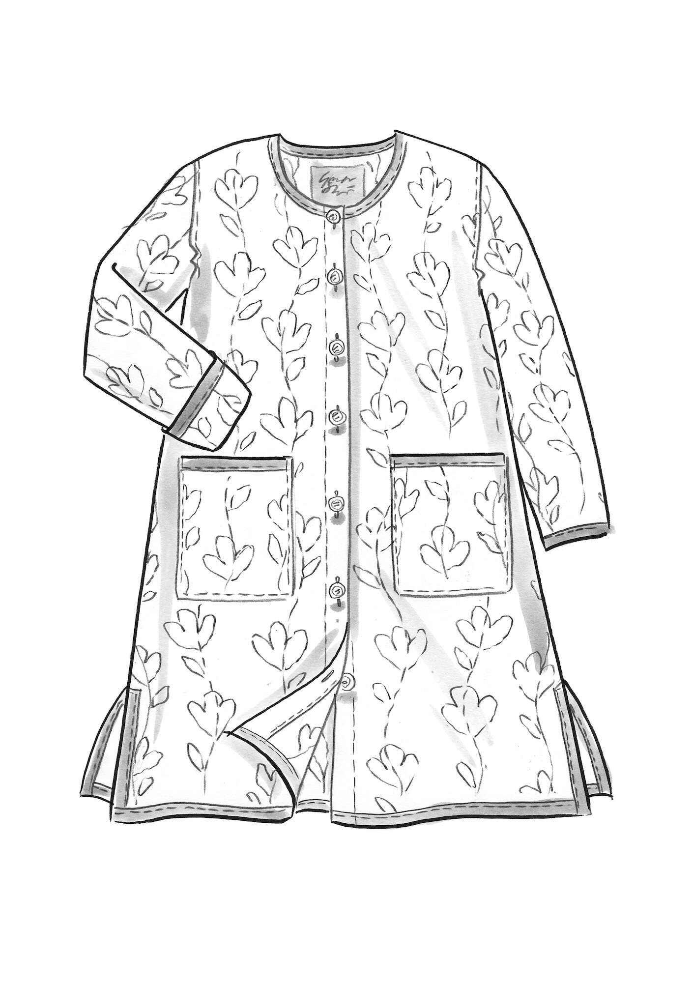 Quiltet frakke  Idun  i økologisk bomuld/hør jerngrå