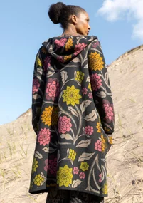 Long gilet "Pink Moon" en laine/coton biologique - gris cendré foncé