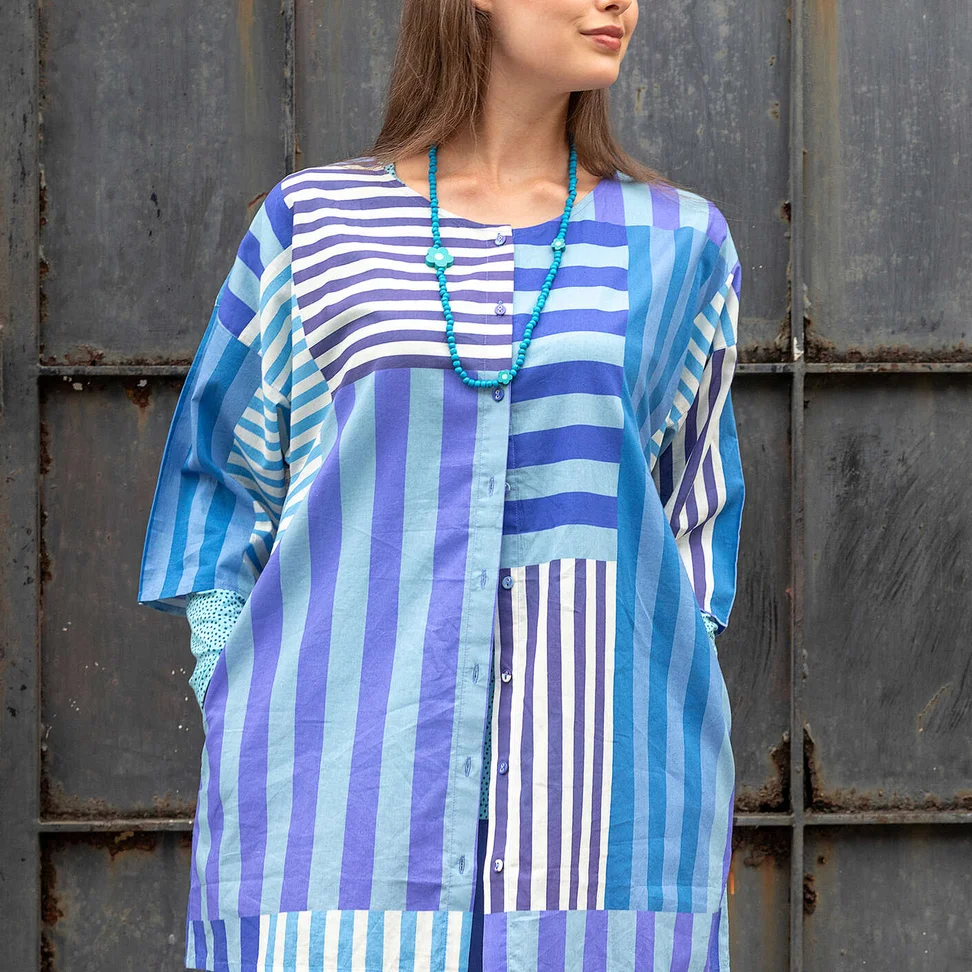 “Cherai” woven blouse in organic cotton - sea blue
