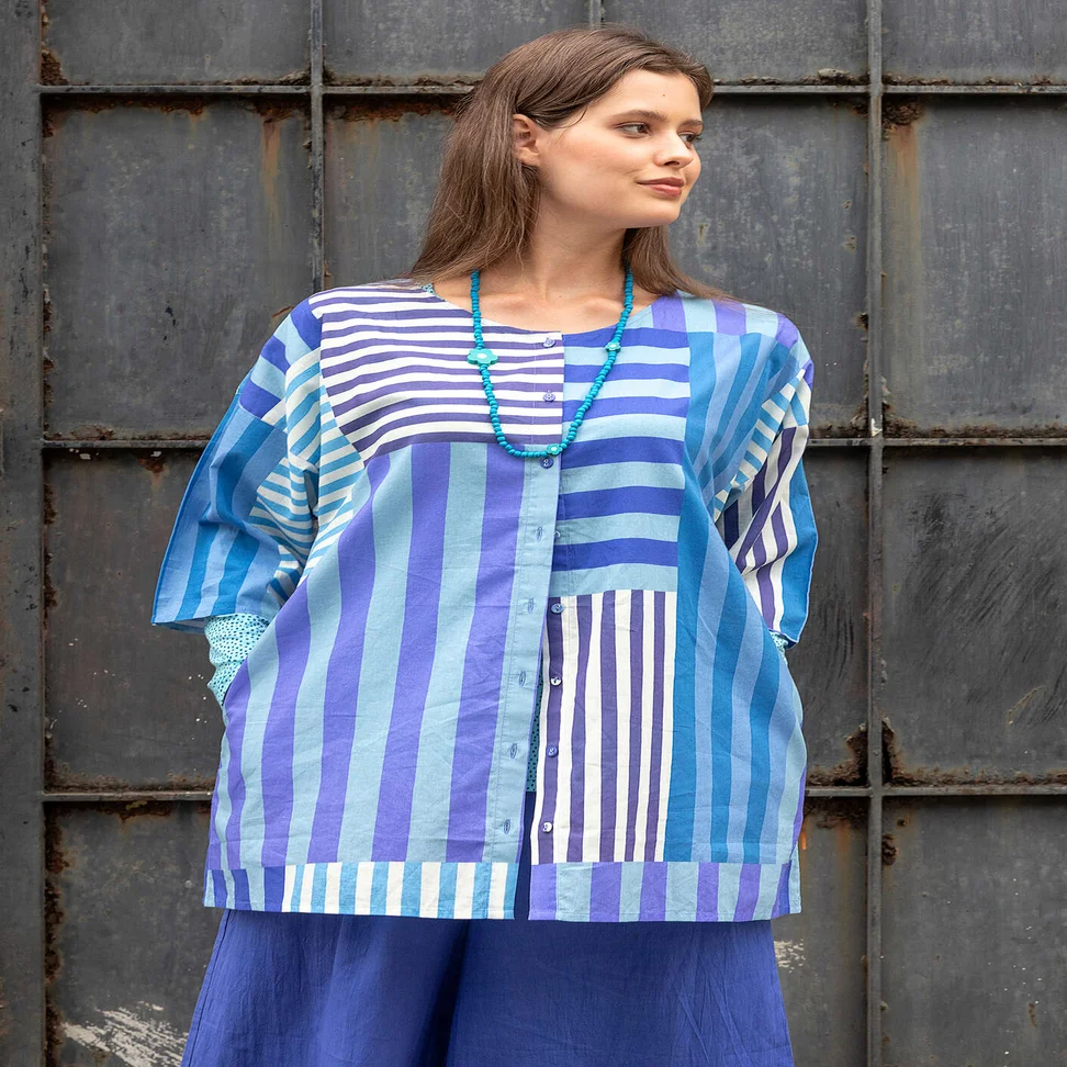 “Cherai” woven blouse in organic cotton - sea blue