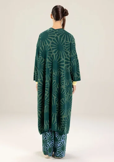 Lang strikkejakke «Midori» i økologisk bomull - regnskogsgrønn