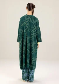 Lang strikkejakke «Midori» i økologisk bomull - regnskogsgrønn