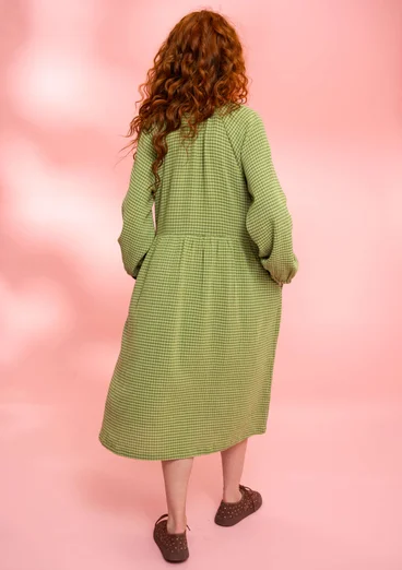 “Noira” checked organic cotton dress - grass green