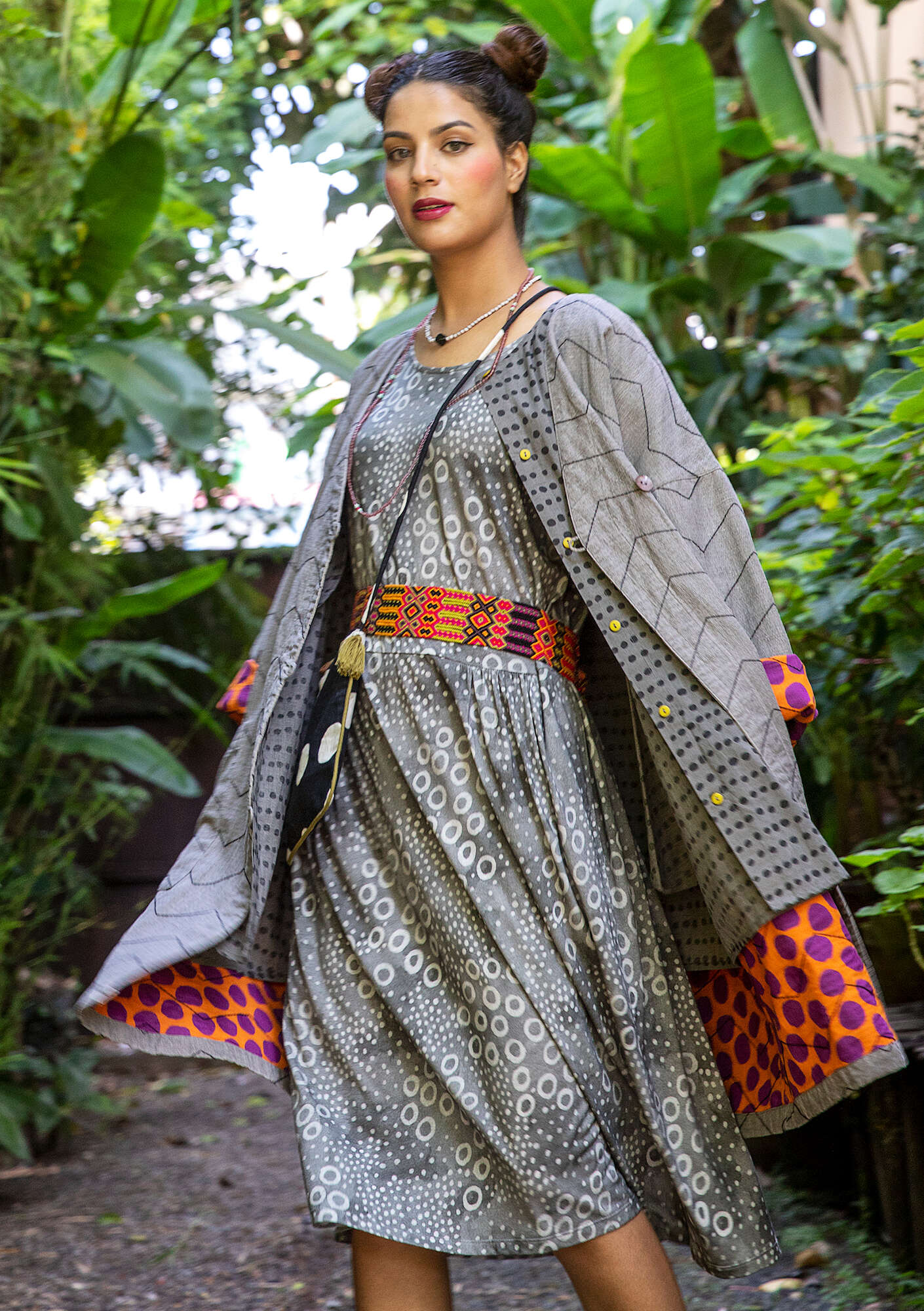 “Kimono” quilted coat in organic cotton/linen iron gray