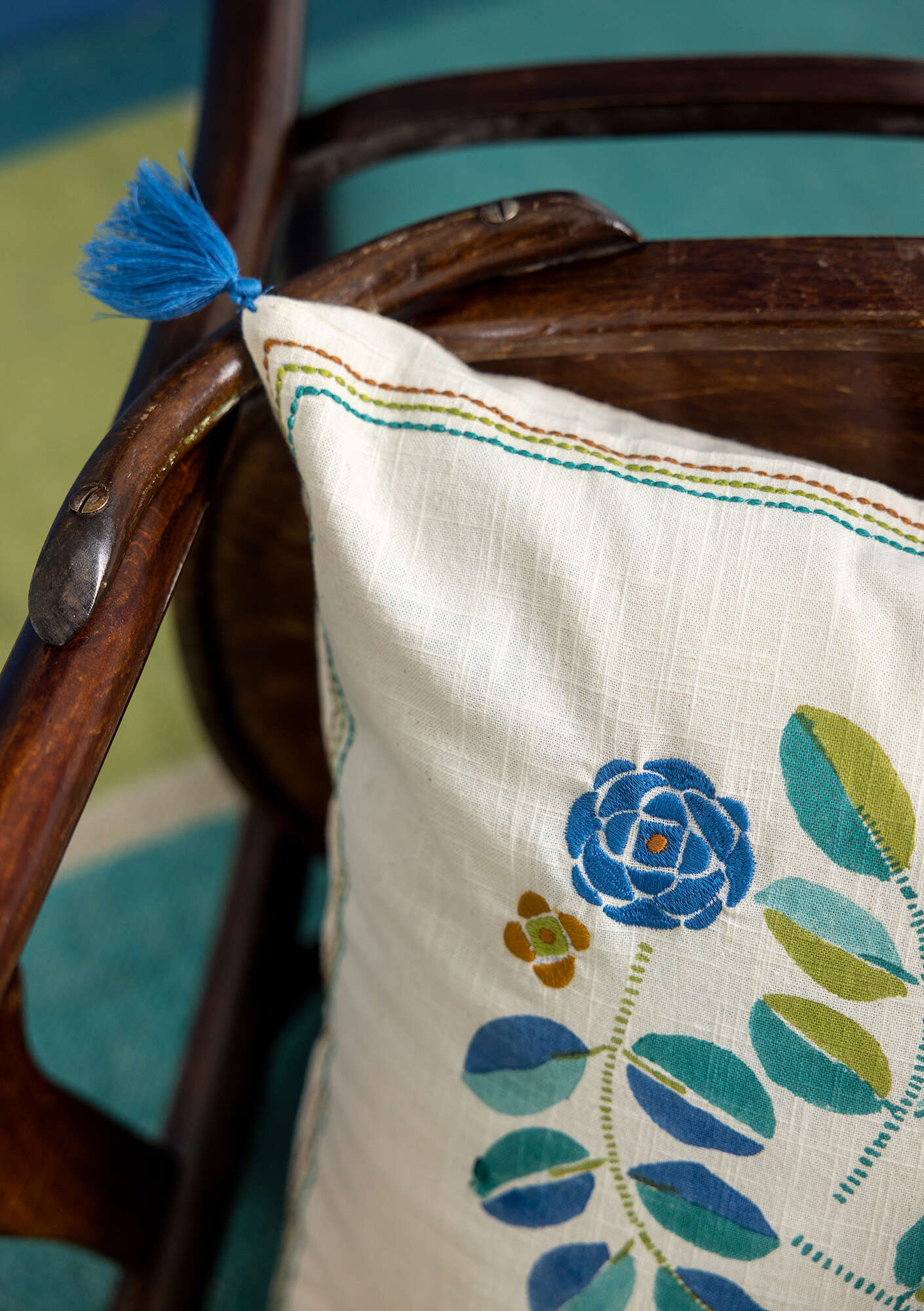“Tulsi” block-printed organic cotton cushion cover vanilla thumbnail