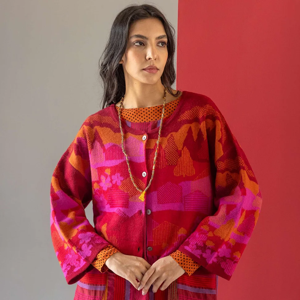 Vest "Alaska" van gerecyclede wol - granaatappel