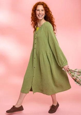“Noira” checked organic cotton dress - grass green