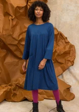 “Ellen” striped/solid-colour organic cotton/modal jersey dress - ink blue/patterned