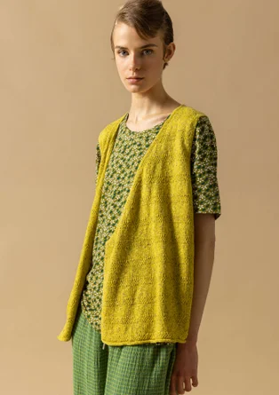 Linen/recycled cotton knit fabric waistcoat - lime green