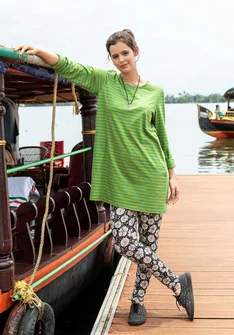 Striped organic cotton jersey tunic - seaweed
