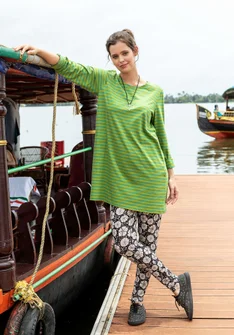 Striped organic cotton jersey tunic - seaweed