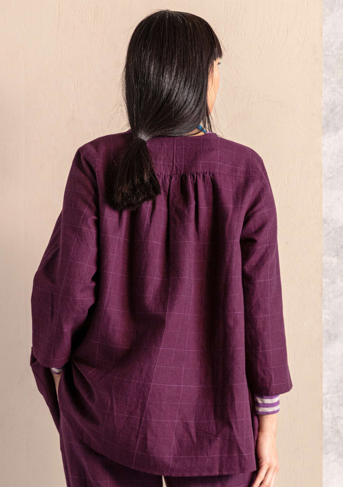 “Greta” woven artist’s blouse in organic cotton/linen allium thumbnail