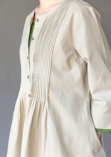 Cotton/linen smock blouse with pintucks - natural