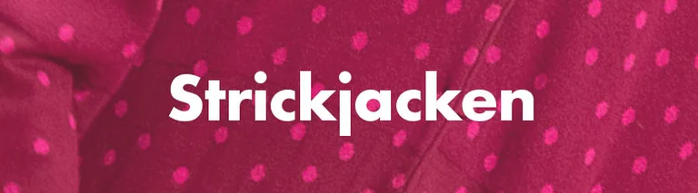Ein Punktemuster mit dem Wort „Strickjacken“ in Weiss.